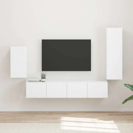 Conjunto de Móvel de TV   Branco Madeira Processada (4 pcs)