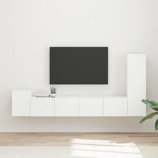 Conjunto de Móvel de TV   Branco Madeira Processada (3 pcs)
