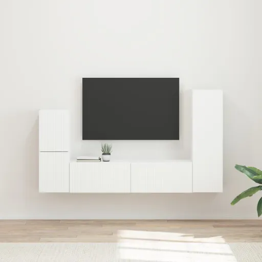 Conjunto de Móvel de TV   Branco Madeira Processada (4 pcs)