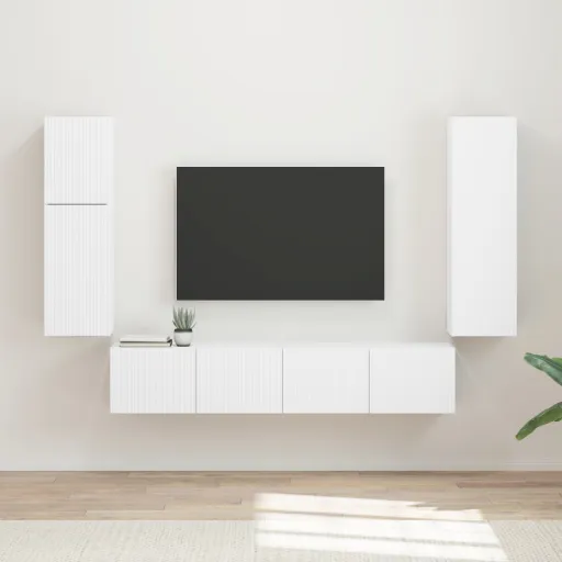 Conjunto de Móvel de TV   Branco Madeira Processada (4 pcs)
