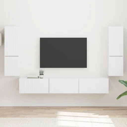 Conjunto de Móvel de TV   Branco Madeira Processada (4 pcs)