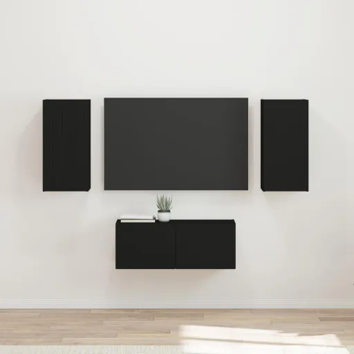 Conjunto de Móvel de TV   Preto Madeira Processada (6 pcs)