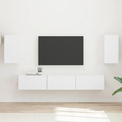 Conjunto de Móvel de TV   Branco Madeira Processada (5 pcs)