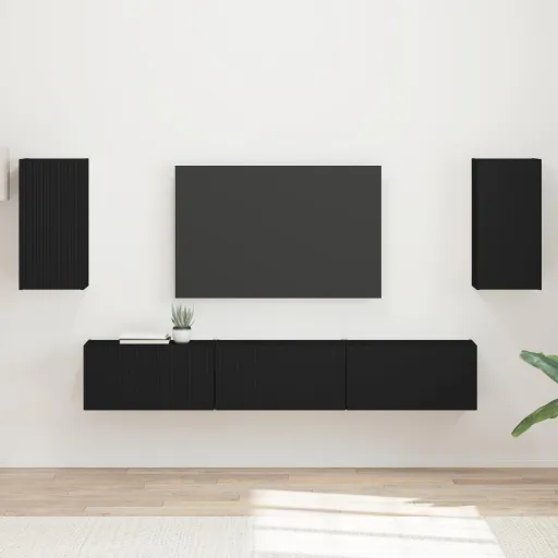 Conjunto de Móvel de TV   Preto Madeira Processada (5 pcs)