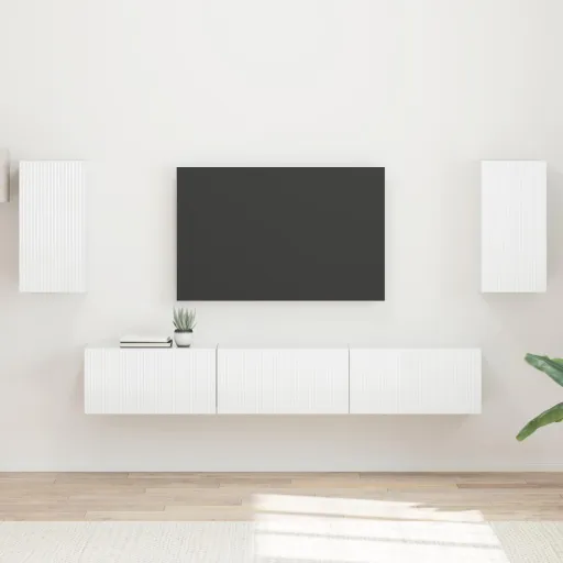 Conjunto de Móvel de TV   Branco Brilhante (5 pcs)