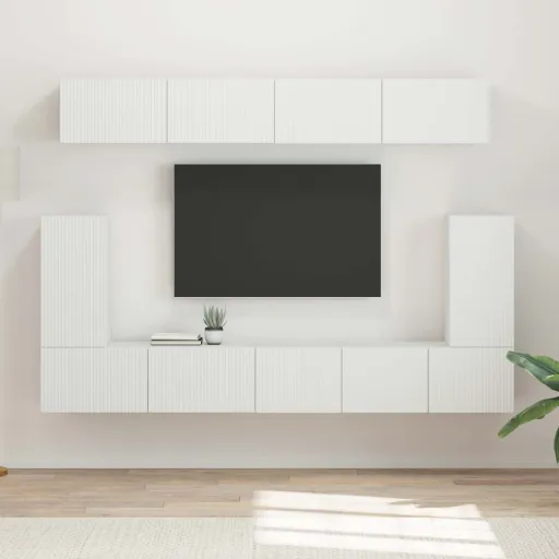 Conjunto de Móvel de TV   Branco Madeira Processada (5 pcs)