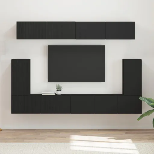 Conjunto de Móvel de TV   Preto Madeira Processada (5 pcs)
