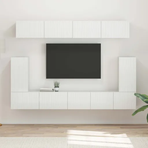Conjunto de Móvel de TV   Branco Brilhante (5 pcs)