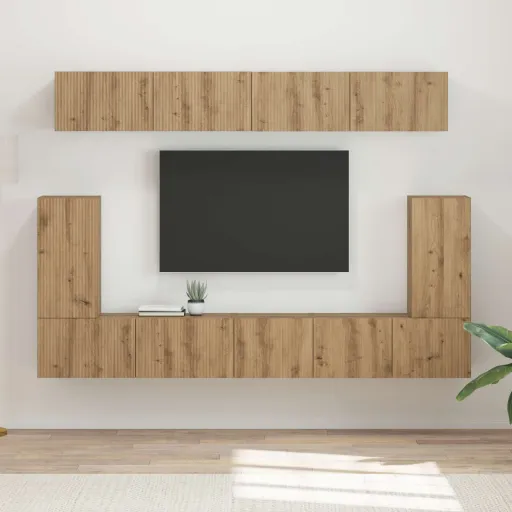 Conjunto de Móvel de TV   Carvalho Artesanal (5 pcs)