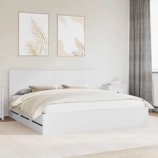 Estrutura da Cama Branco 200 x 200 cm Madeira de Engenharia