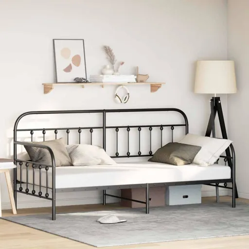 Estrutura de Cama de Dia Preto 90 x 190 cm Aço Revestido a pó