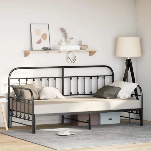 Estrutura de Cama de Dia Preto 107 x 203 cm Aço Revestido a pó