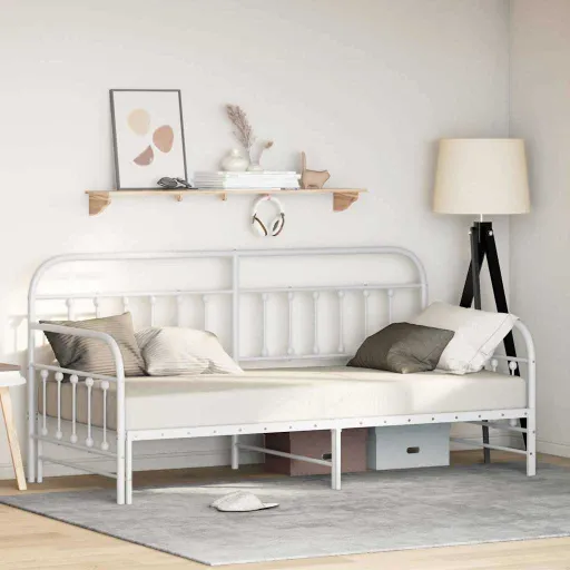 Estrutura de Cama de Dia Branco 100 x 200 cm Aço Revestido a pó