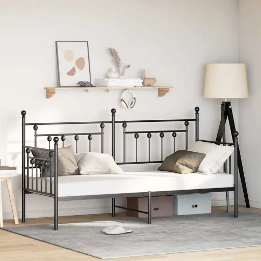 Estrutura de Cama de Dia Preto 80 x 200 cm Aço