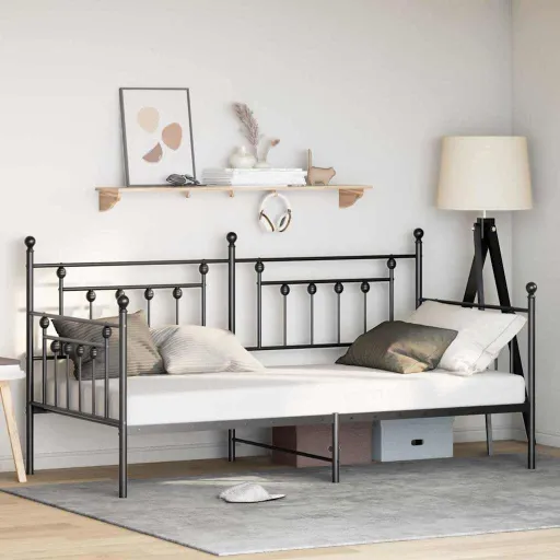 Estrutura de Cama de Dia com Cabeceira Preto 107 x 203 cm Aço