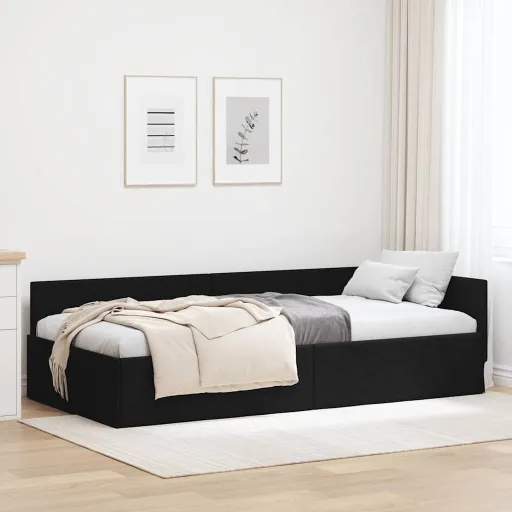 Estrutura de Cama de Canto Preto 80 cm x 200 cm Veludo
