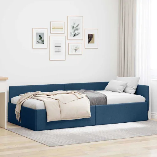 Estrutura de Cama de Canto Azul 90 cm x 200 cm Veludo