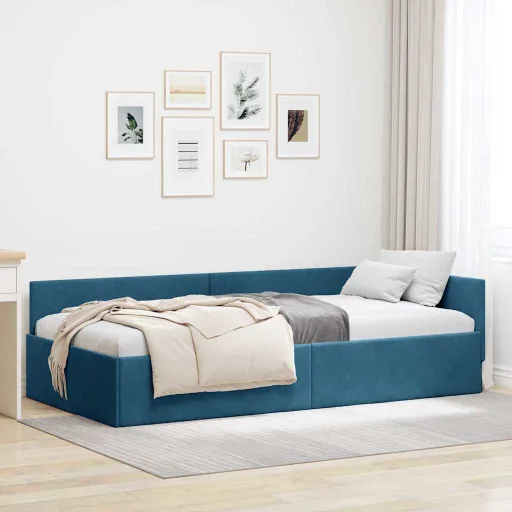 Estrutura de Cama de Canto com Cabeceira Azul 80 cm x 200 cm