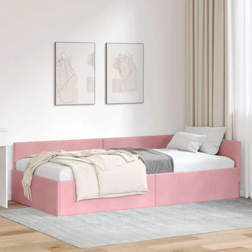 Estrutura de Cama de Canto com Cabeceira Rosa 80 cm x 200 cm