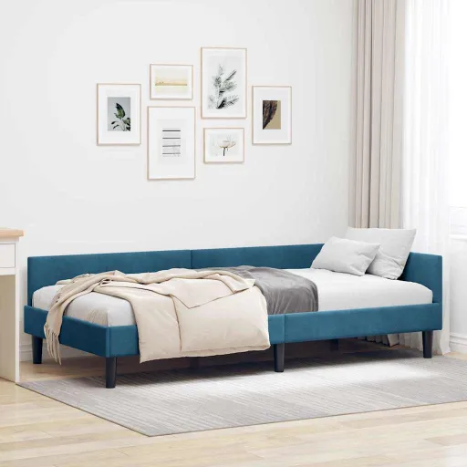 Estrutura de Cama de Canto com Cabeceira Azul 80 cm x 200 cm