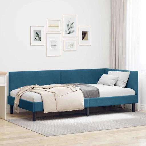 Estrutura de Cama de Canto com Cabeceira Azul 80 cm x 200 cm