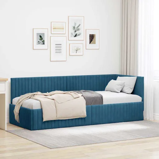 Estrutura de Cama de Canto Azul 80 cm x 200 cm Veludo