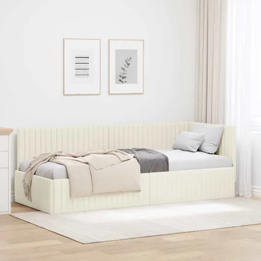 Estrutura de Cama de Canto Creme 80 cm x 200 cm Veludo