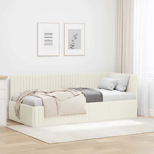 Estrutura de Cama de Canto Creme 90 cm x 190 cm Veludo