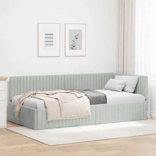 Estrutura de Cama de Canto Cinzento-Claro 90 cm x 200 cm Veludo
