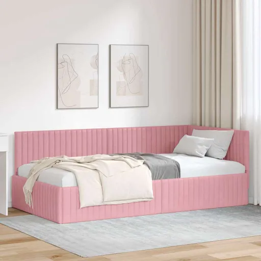 Estrutura de Cama de Canto Rosa 100 cm x 200 cm Veludo