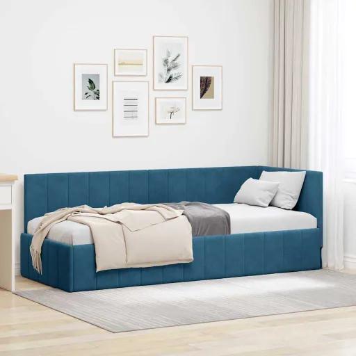 Estrutura de Cama de Canto Azul 80 cm x 200 cm Veludo