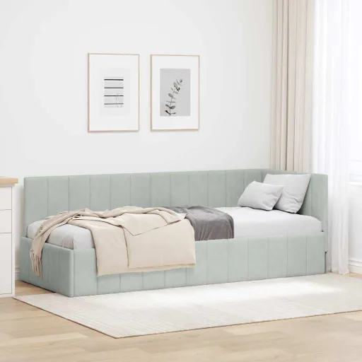 Estrutura de Cama de Canto Cinzento-Claro 80 cm x 200 cm Veludo