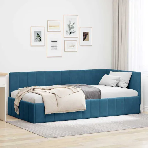 Estrutura de Cama de Canto Azul 90 cm x 190 cm Veludo
