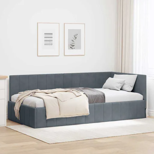 Estrutura de Cama de Canto Cinza Escuro 90 cm x 190 cm Veludo
