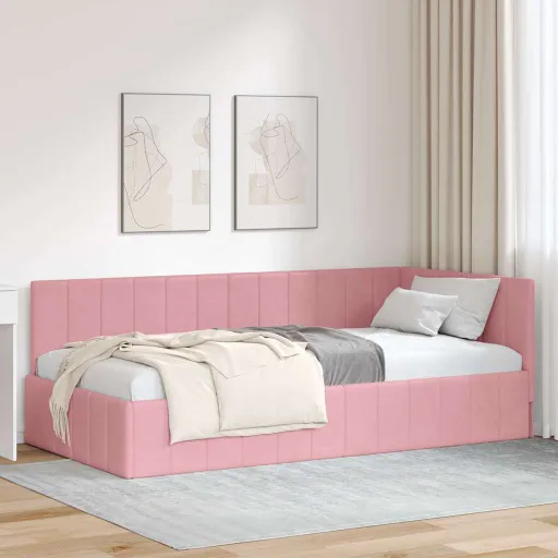 Estrutura de Cama de Canto Rosa 90 cm x 190 cm Veludo