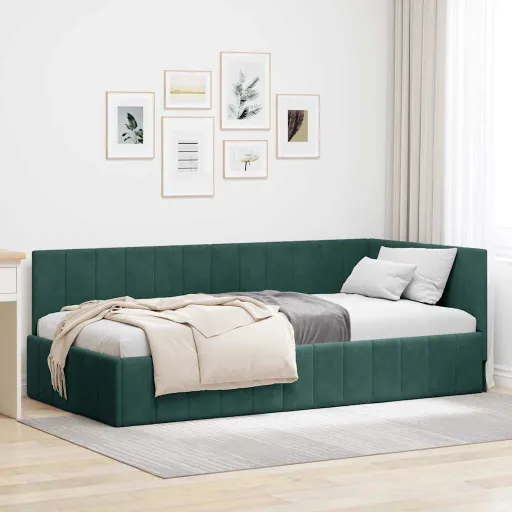 Estrutura de Cama de Canto Verde Escuro 90 cm x 200 cm Veludo