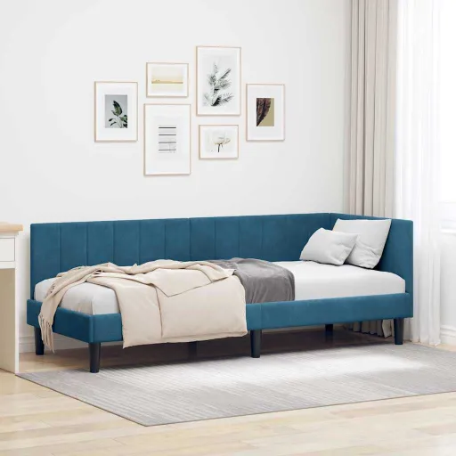 Estrutura de Cama de Canto Azul 80 cm x 200 cm Veludo