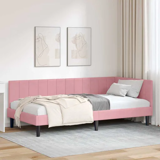 Estrutura de Cama de Canto Rosa 90 cm x 190 cm Veludo