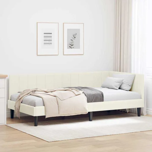Estrutura de Cama de Canto Creme 90 cm x 190 cm Veludo