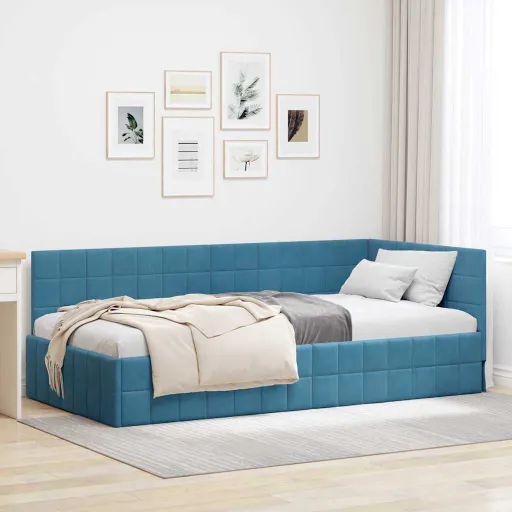 Estrutura de Cama de Canto Azul 90 cm x 190 cm Veludo