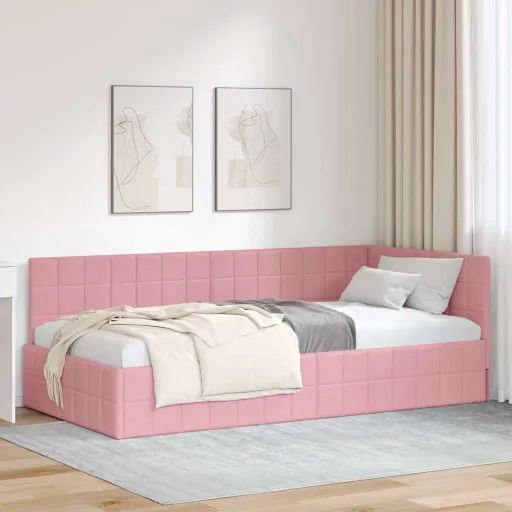 Estrutura de Cama de Canto Rosa 90 cm x 190 cm Veludo