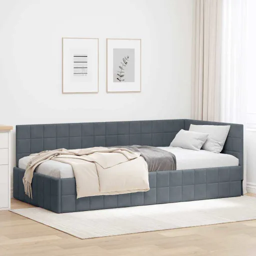 Estrutura de Cama de Canto Cinza Escuro 90 cm x 200 cm Veludo