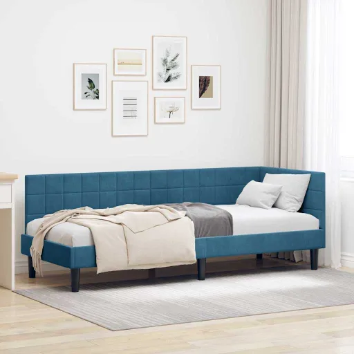 Estrutura de Cama de Canto Azul 80 cm x 200 cm Veludo