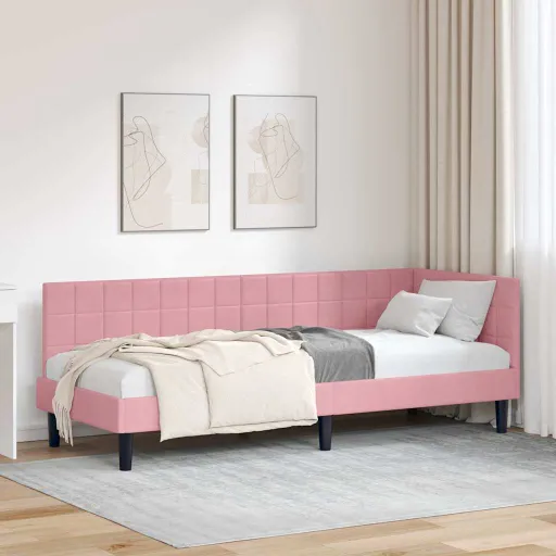 Estrutura de Cama de Canto Rosa 80 cm x 200 cm Veludo