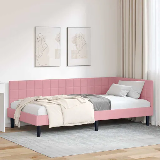Estrutura de Cama de Canto Rosa 90 cm x 190 cm Veludo