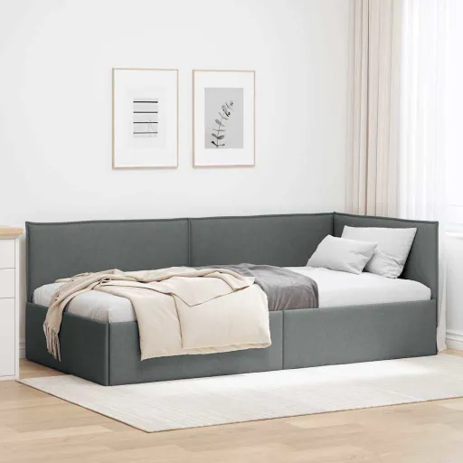Estrutura de Cama de Canto Cinza Escuro 80 x 200 cm Veludo