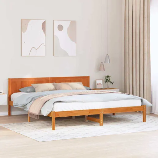 Estrutura da Cama Castanho 200 x 200 cm Madeira de Pinho Maciça