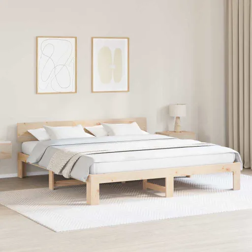 Estrutura da Cama com Cabeceira Natural 200 x 200 cm