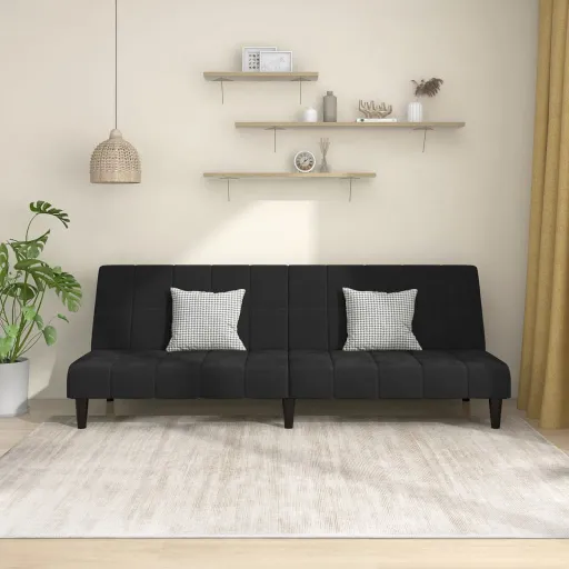 Sofá-Cama de 2 Lugares Veludo Preto