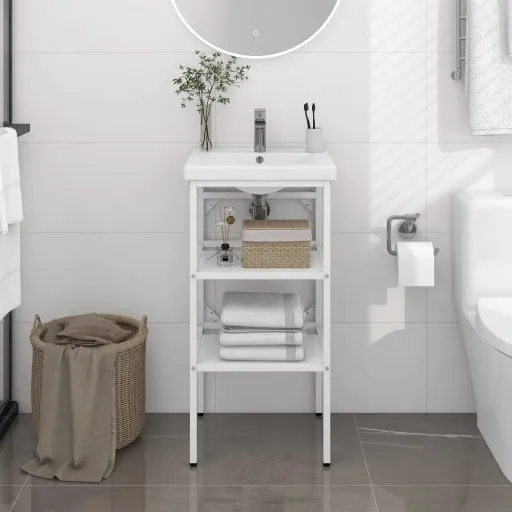 Estrutura p/ Lavatório Casa de Banho Ferro 40x38x83 cm Branco